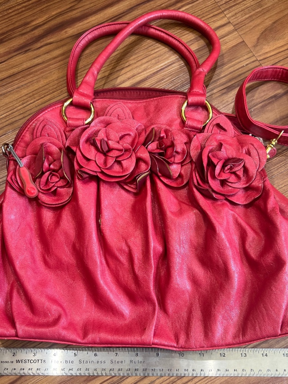 Big Buddha Red Floral Rose-Embellished Handbag